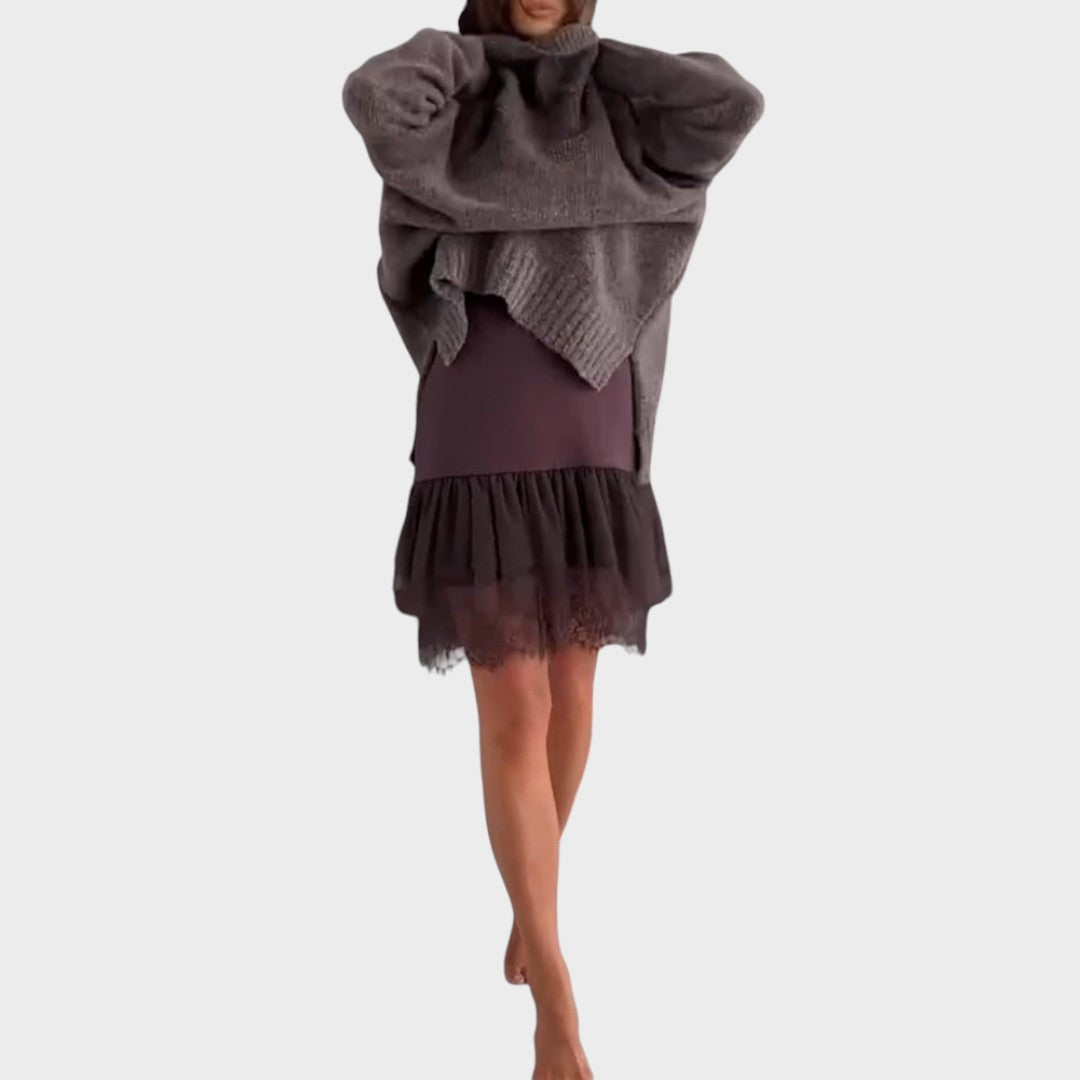 Aurora™ | Maglione dolcevita oversize con dettaglio in pizzo