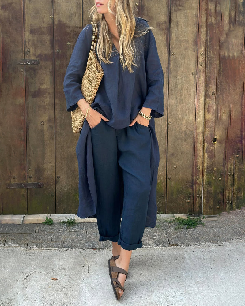 Fay™ - Completo confortevole in lino con top lungo