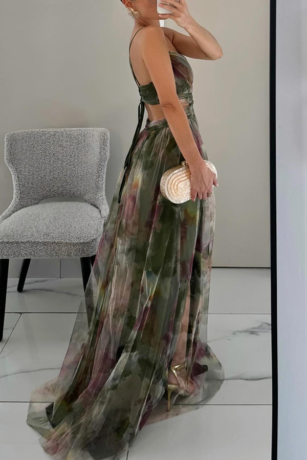 Elodie™ | Abito da sera lungo con fantasia acquarellata