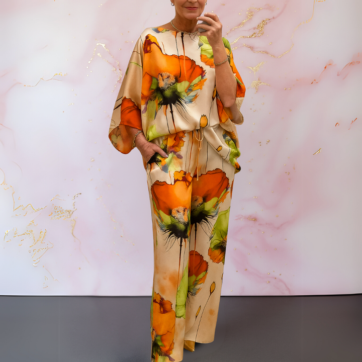 Annick™ | Completo floreale in raso a due pezzi