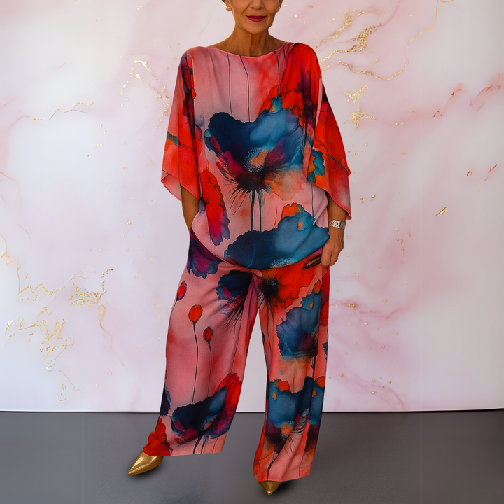 Annick™ | Completo floreale in raso a due pezzi