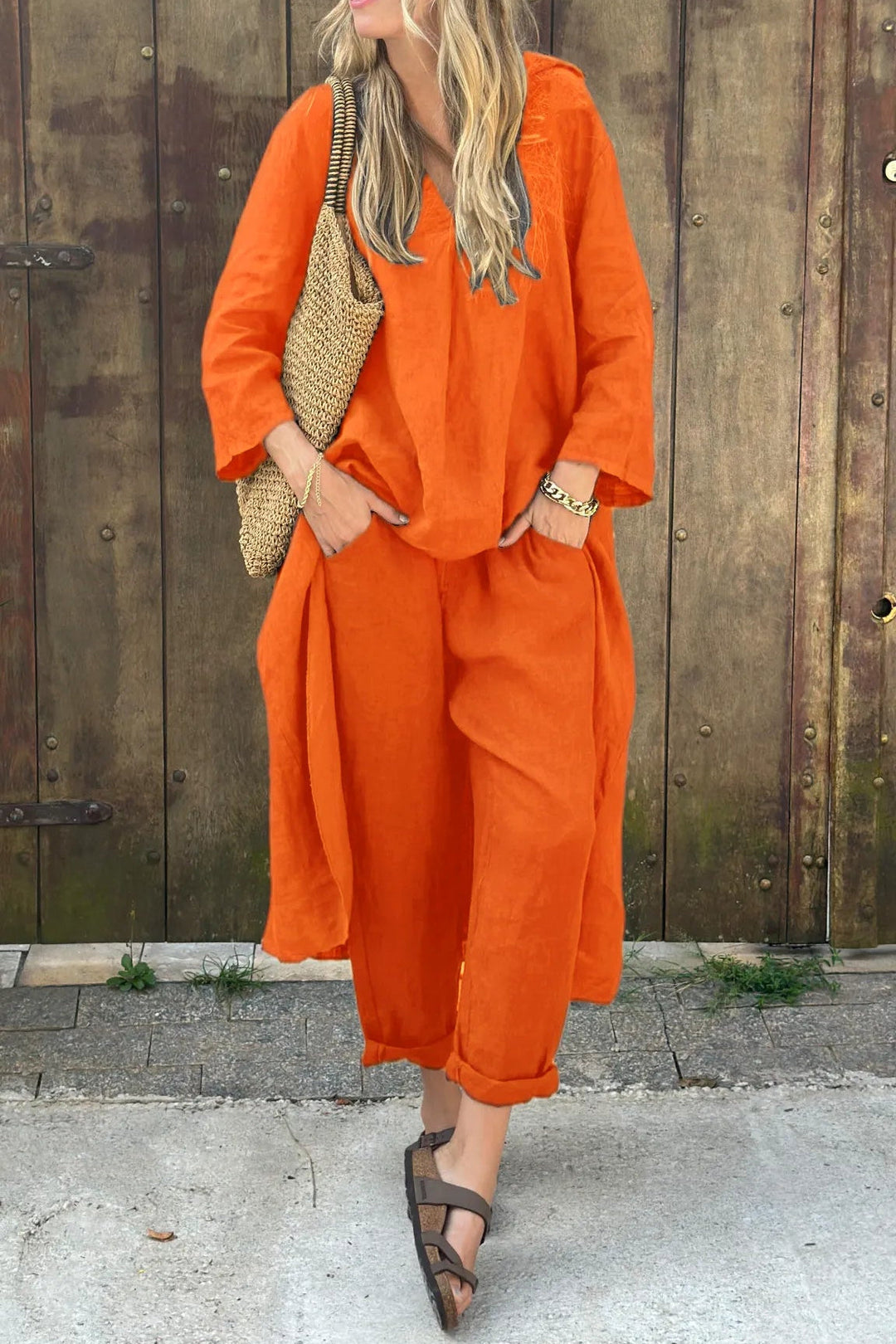 Fay™ - Completo confortevole in lino con top lungo