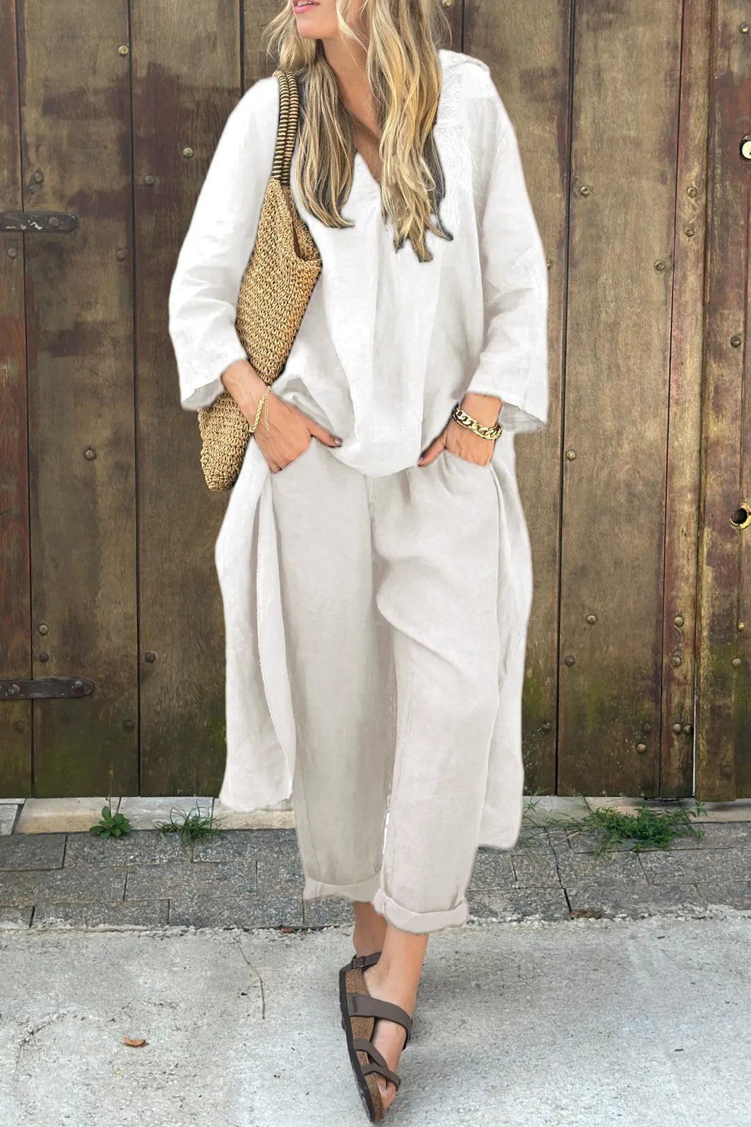 Fay™ - Completo confortevole in lino con top lungo