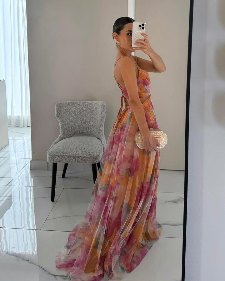 Elodie™ | Abito da sera lungo con fantasia acquarellata