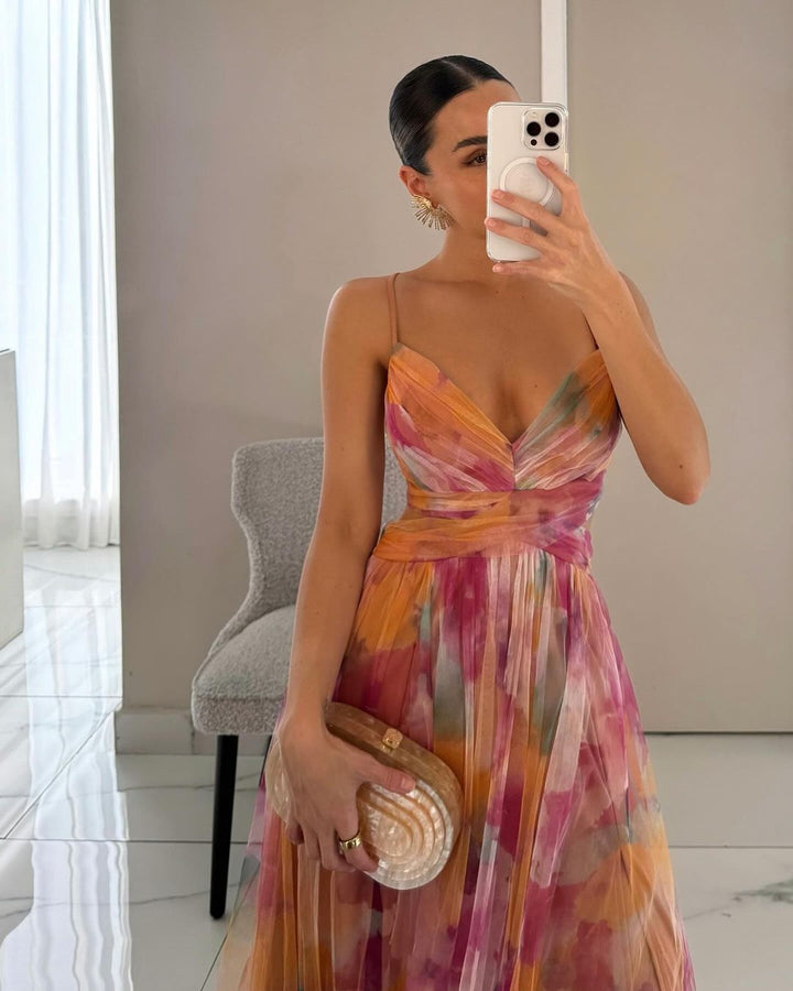 Elodie™ | Abito da sera lungo con fantasia acquarellata