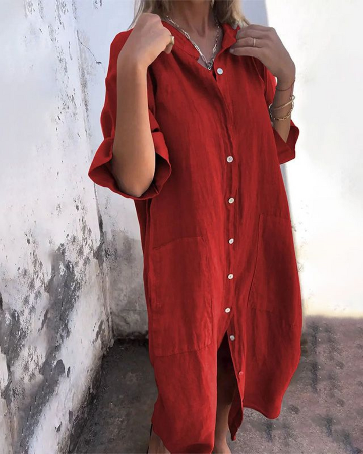 Milena™ | Abito estivo in lino leggero con bottoni
