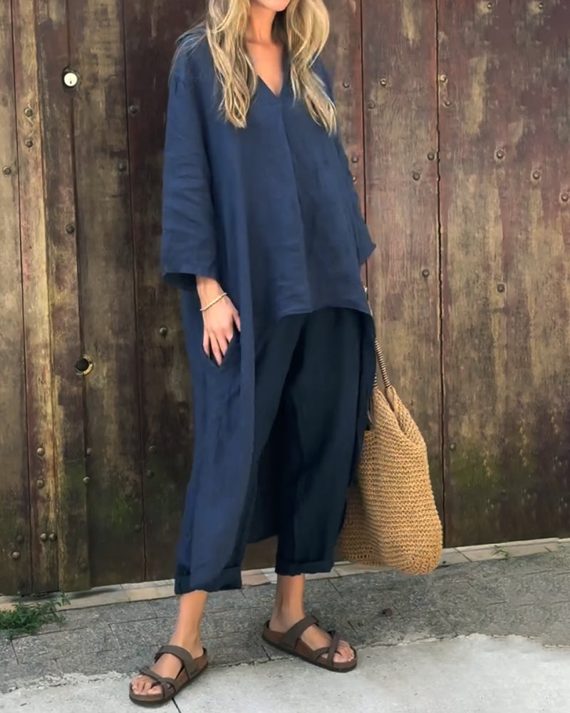 Fay™ - Completo confortevole in lino con top lungo