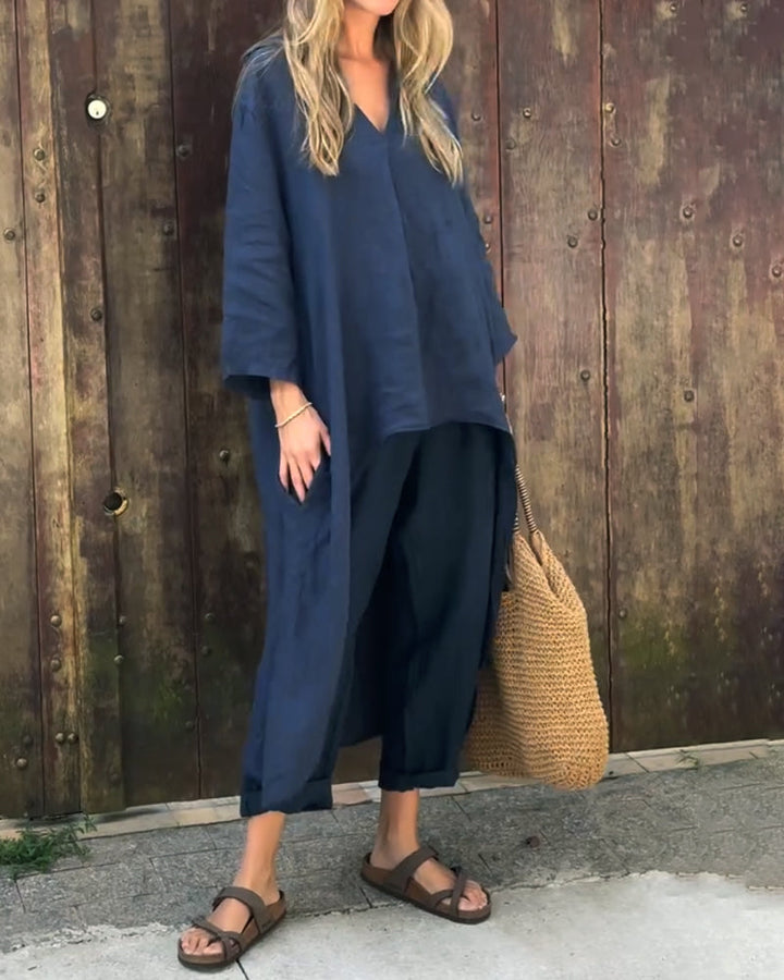 Fay™ - Completo confortevole in lino con top lungo