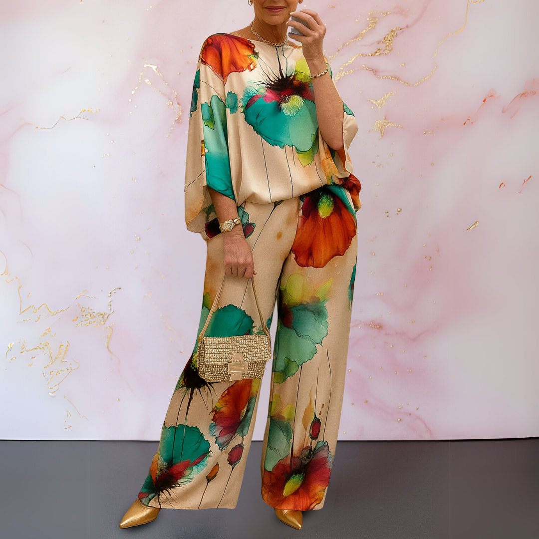 Annick™ | Completo floreale in raso a due pezzi