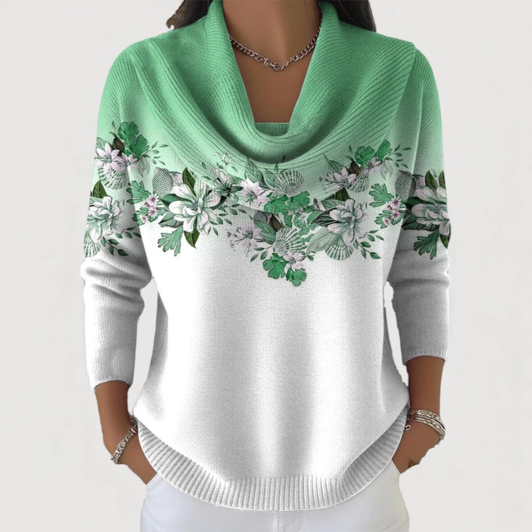 Elisa™ | Maglione floreale con collo drappeggiato