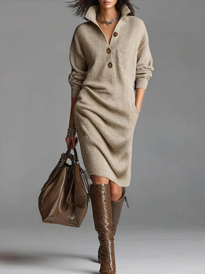 Nadia™ | Abito midi in maglia con bottoni