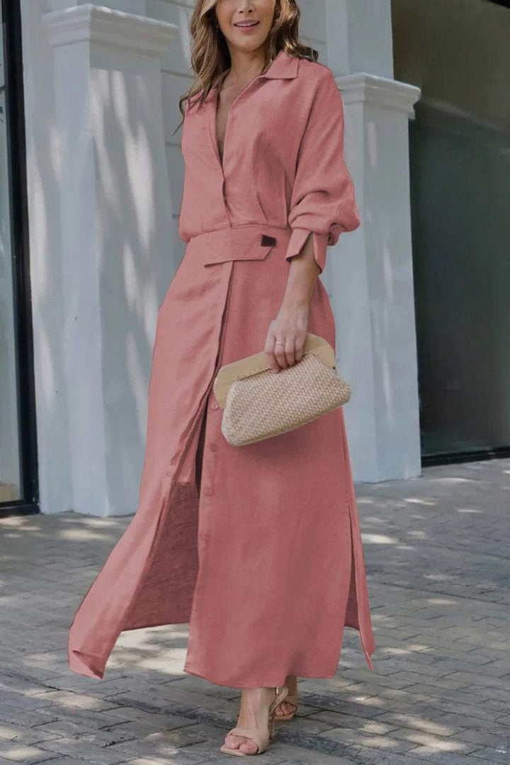 Jeanine™ | Abito lungo in lino con cintura