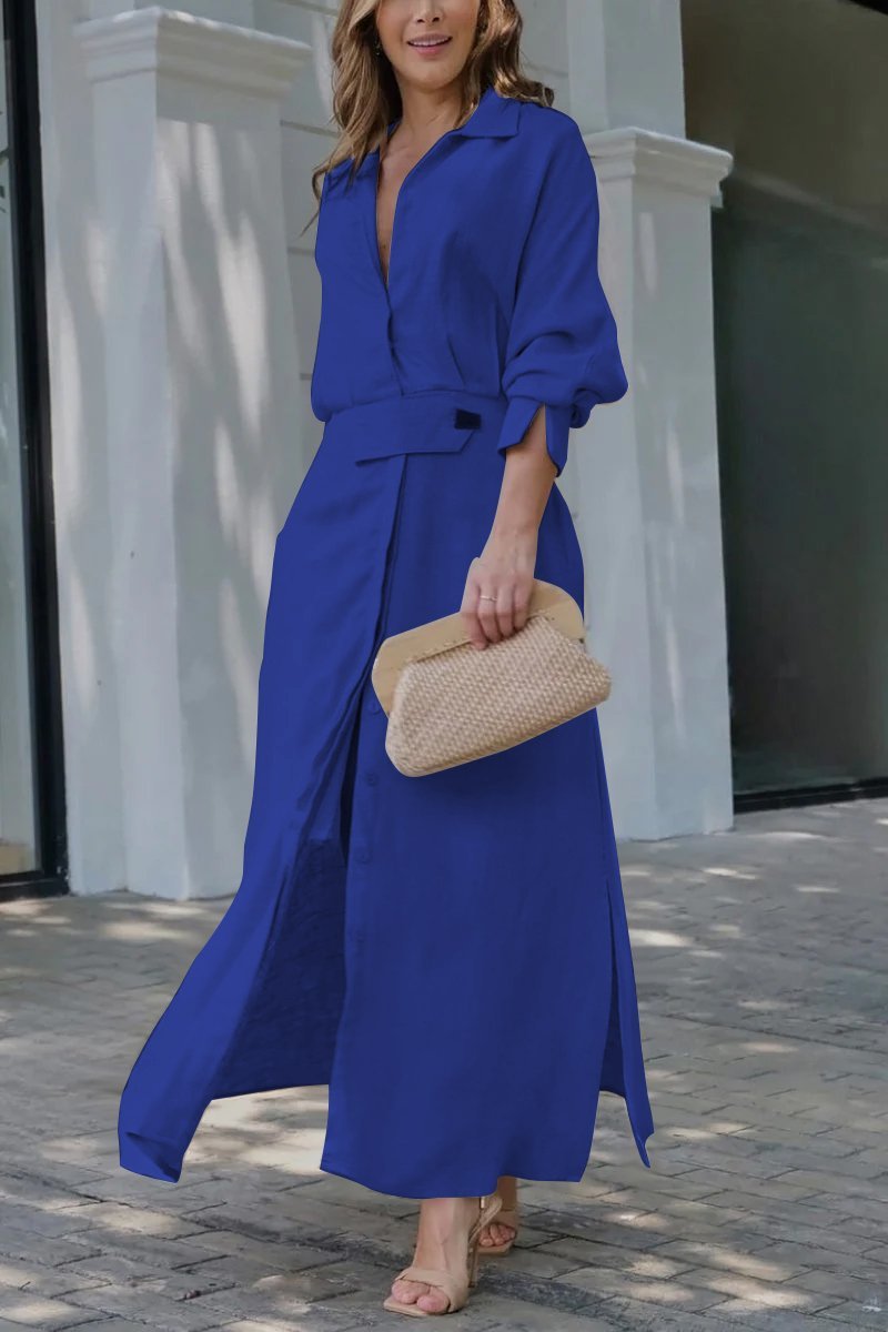 Jeanine™ | Abito lungo in lino con cintura