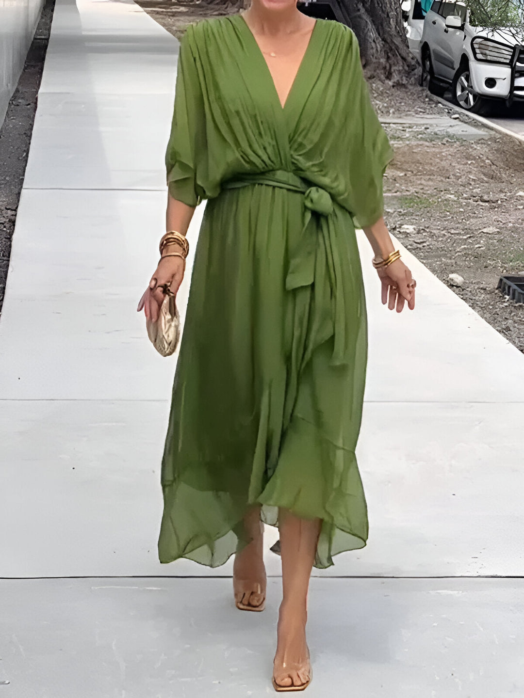 Moniek™ | Elegante abito midi plissettato con fiocco
