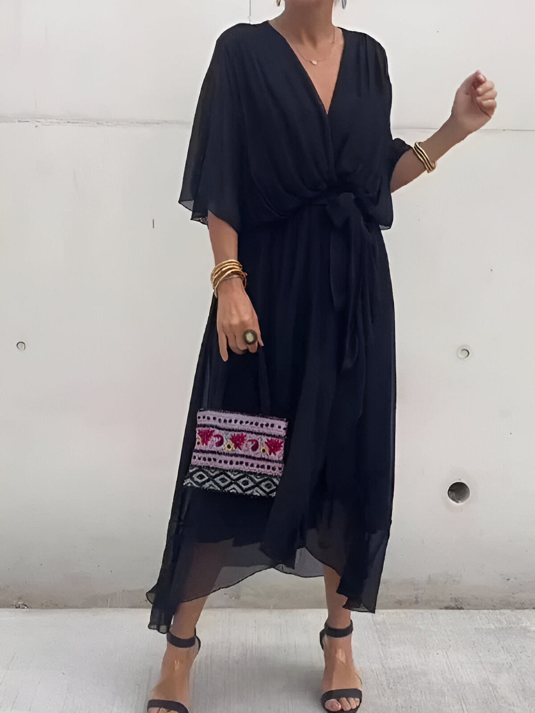 Moniek™ | Elegante abito midi plissettato con fiocco