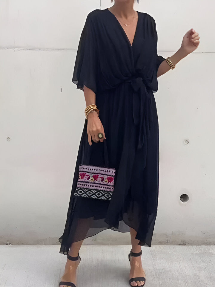 Moniek™ | Elegante abito midi plissettato con fiocco