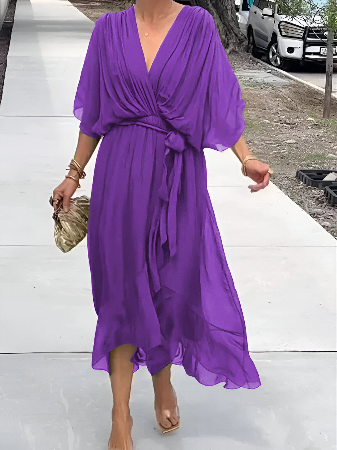 Moniek™ | Elegante abito midi plissettato con fiocco