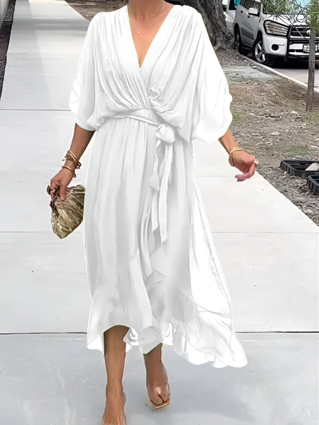 Moniek™ | Elegante abito midi plissettato con fiocco