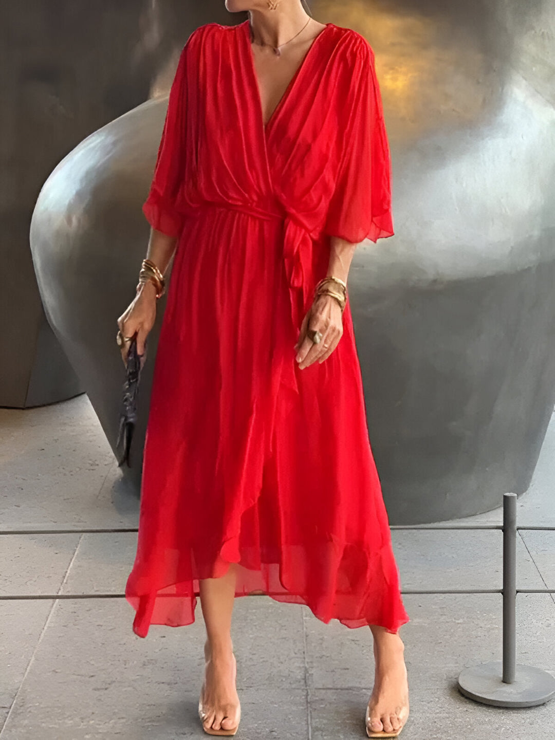 Moniek™ | Elegante abito midi plissettato con fiocco