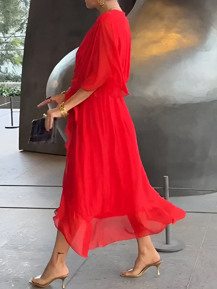 Moniek™ | Elegante abito midi plissettato con fiocco